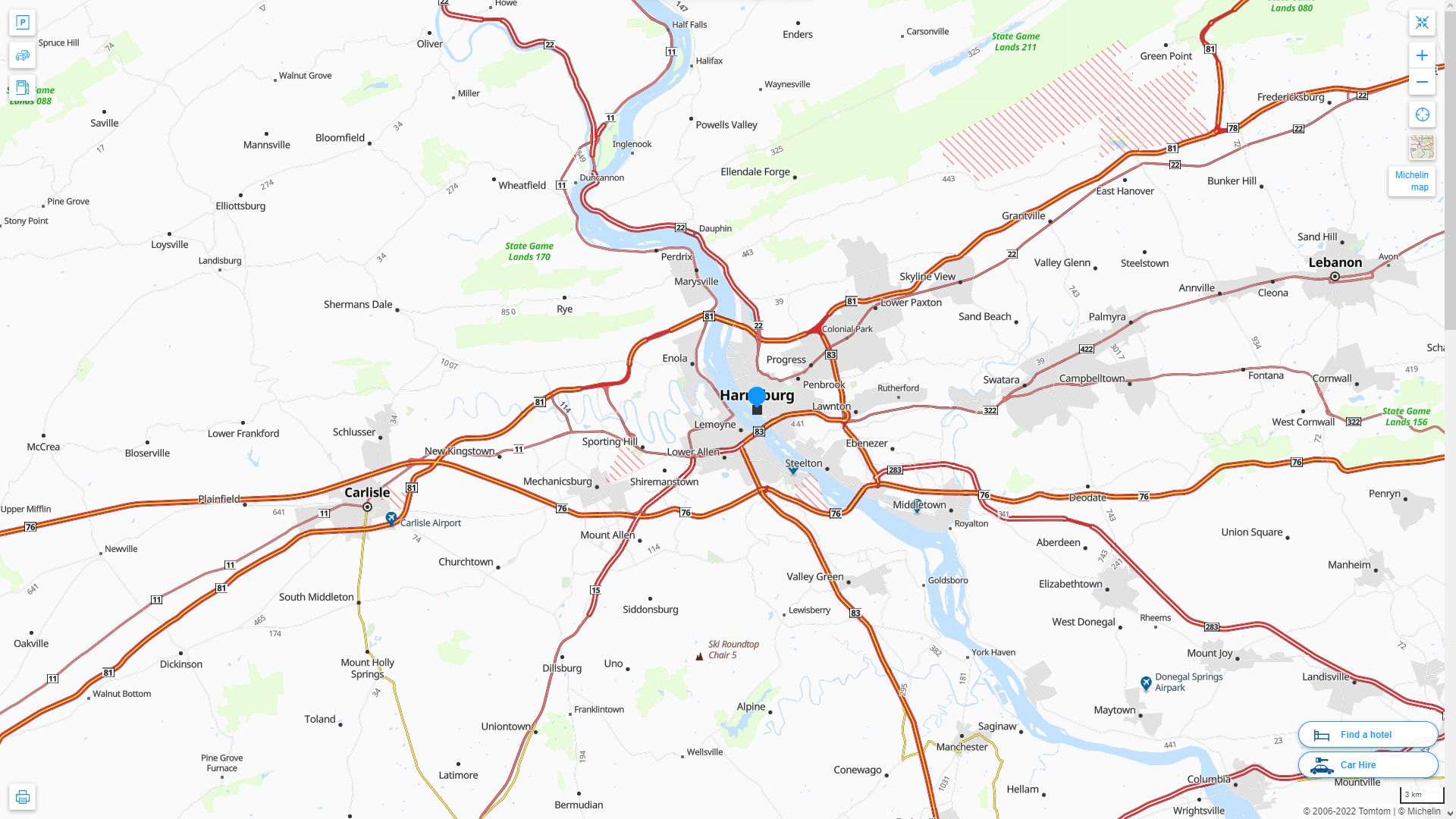 Harrisburg Pennsylvania Highway and Road Map